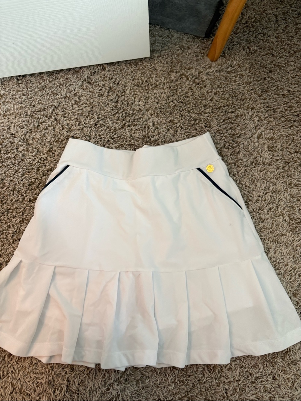 Women’s Cream Pleated Skirt with Navy Trim